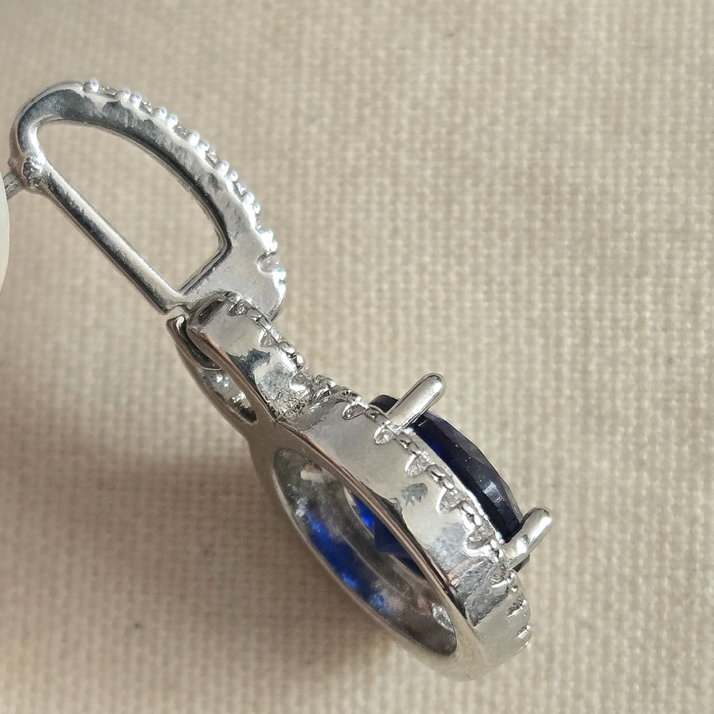 Shapphire Blue And White Dangle Earrings - Picture 11 of 11